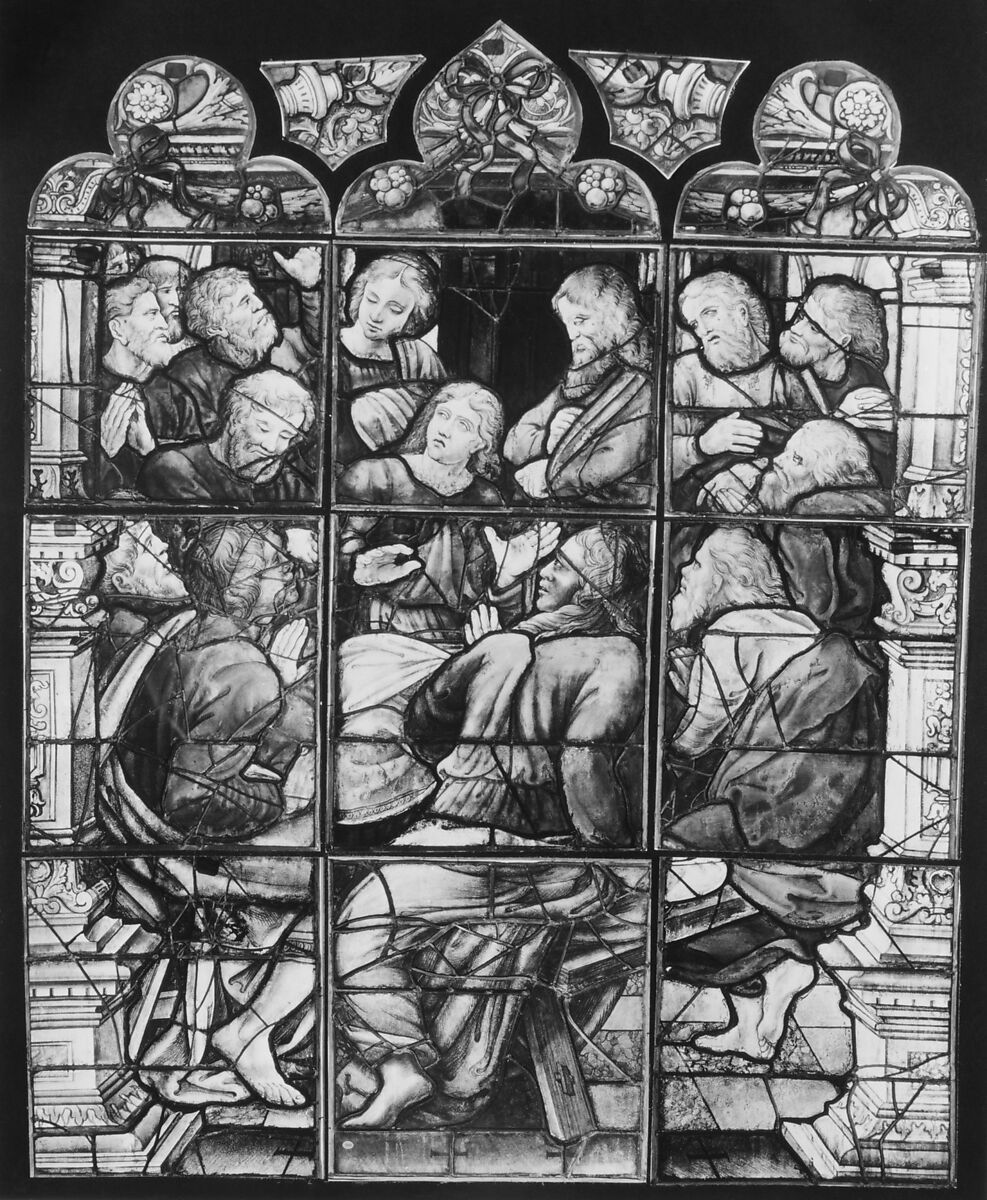 The Disciples in the Upper Room (?), Probably after a design by Pieter Coecke van Aelst (Netherlandish, Aelst 1502–1550 Brussels), Stained glass, Flemish, Antwerp