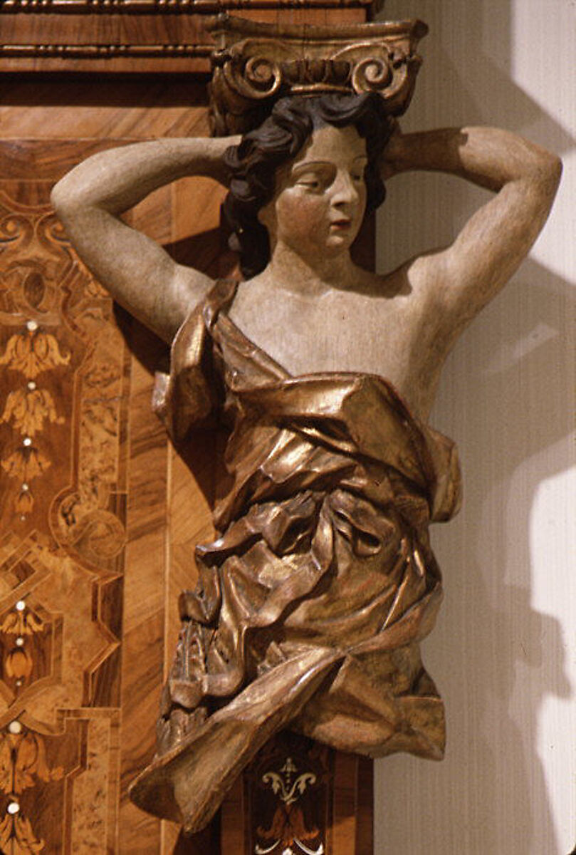 Choir stall panels, Johann Justus Schacht with collaborators, Panel: oak veneered with walnut, boxwod, rosewood, ebony, maple, and other woods, ivory, green-stained horn, and pewter; figures: carved and painted limewood, German, Mainz