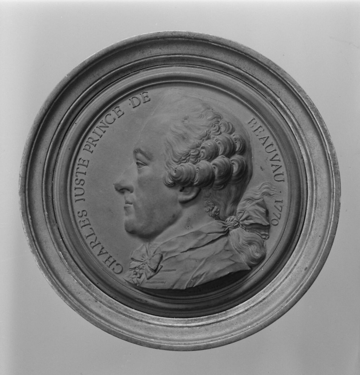 Charles-Juste, Prince de Beauvau, Jean-Baptiste Nini (Italian, Urbino 1717–1786 Chaumont-sur-Loire), Medallion: cast terracotta (terre de Chaumont); frame: gilt wood, French, Chaumont-sur-Loire 