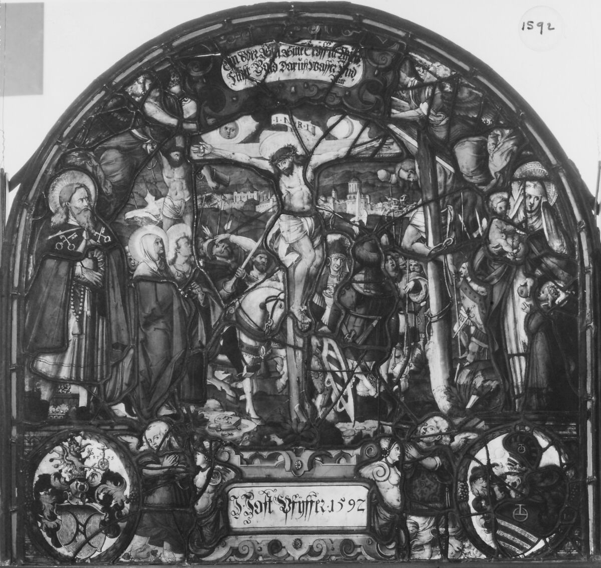 The Crucifixion, Painted by Franz Fallenter (Freiburg im Breisgau ca. 1550–ca. 1616 Lucerne), Stained glass, Swiss, Lucerne 