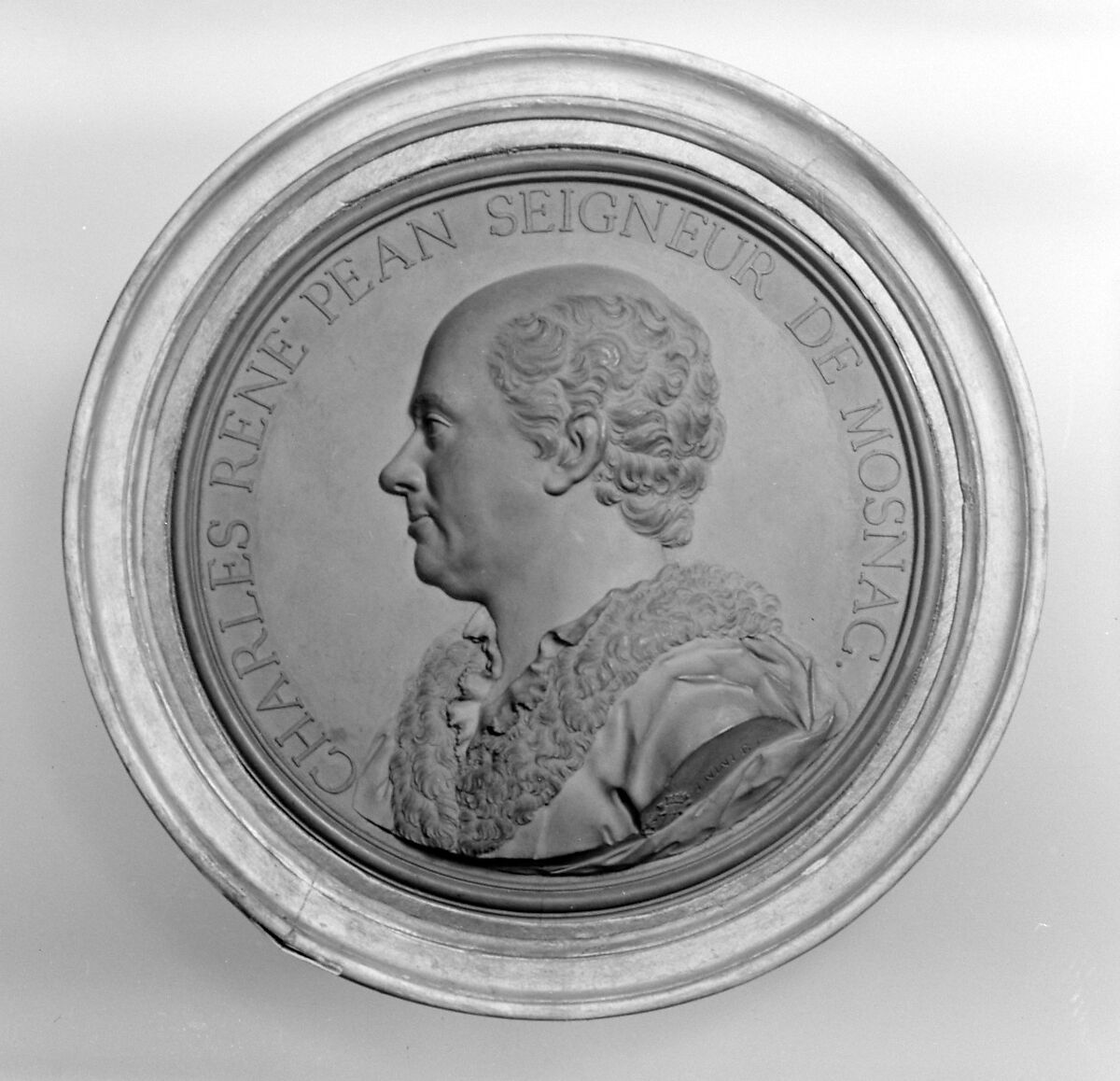 Charles-René Péan, Seigneur de Mosnac, Jean-Baptiste Nini (Italian, Urbino 1717–1786 Chaumont-sur-Loire), Medallion: cast terracotta (terre de Chaumont); frame: gilt wood, French, Chaumont-sur-Loire 