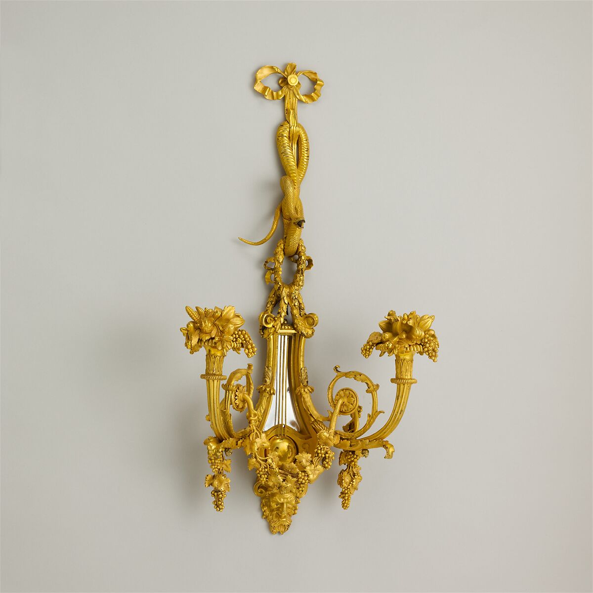 Pair of two-light wall brackets, Gilt bronze, French