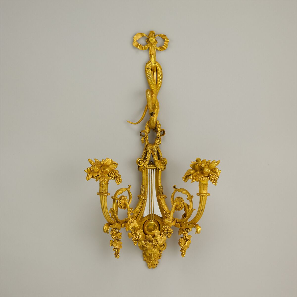 Pair of two-light wall brackets, Gilt bronze, French 