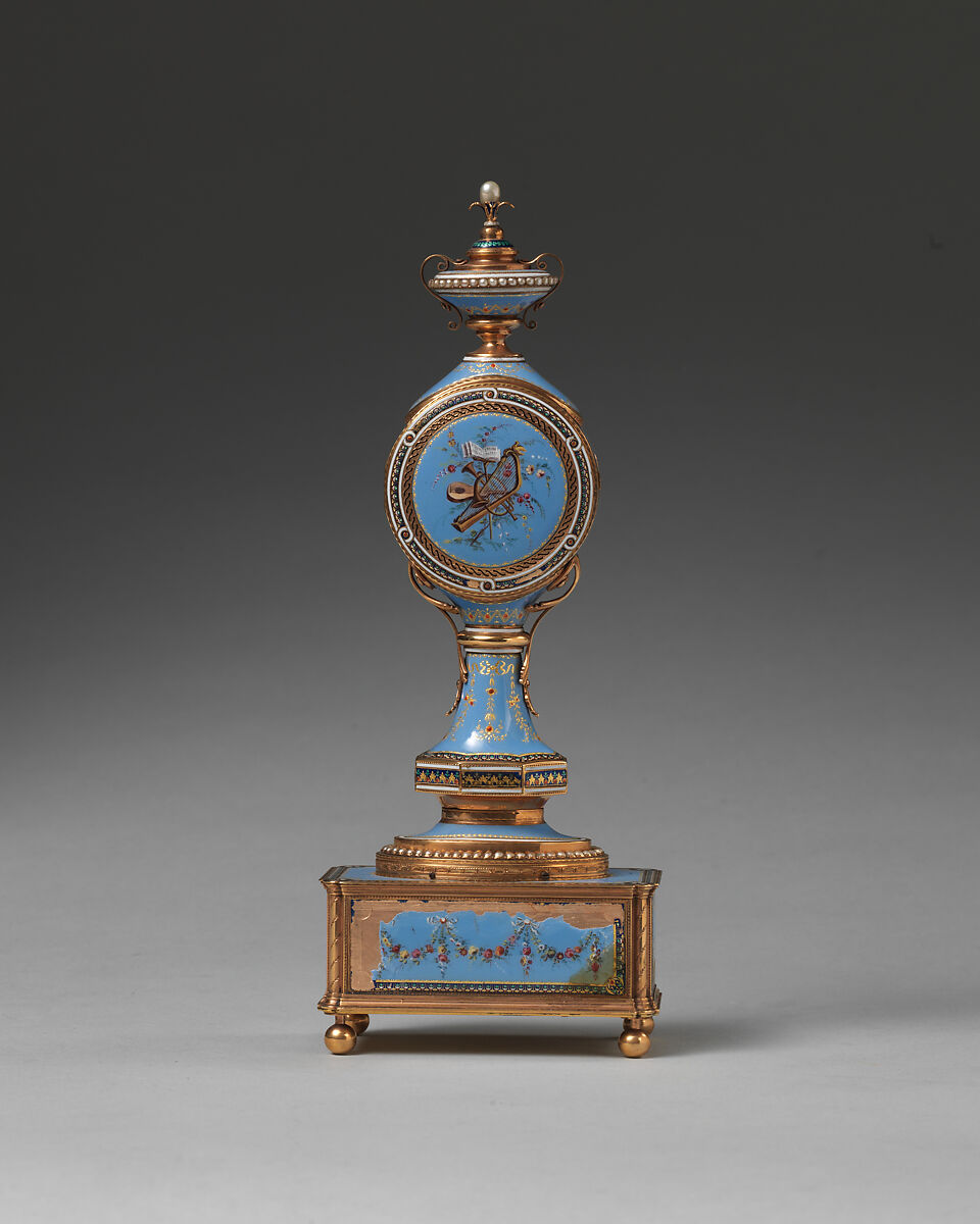 Boudoir clock, Clockmaker: Firm of Jaquet-Droz &amp; Leschot, London and Geneva (1752–1791), Gold, enamel, British, London with Swiss, Geneva case