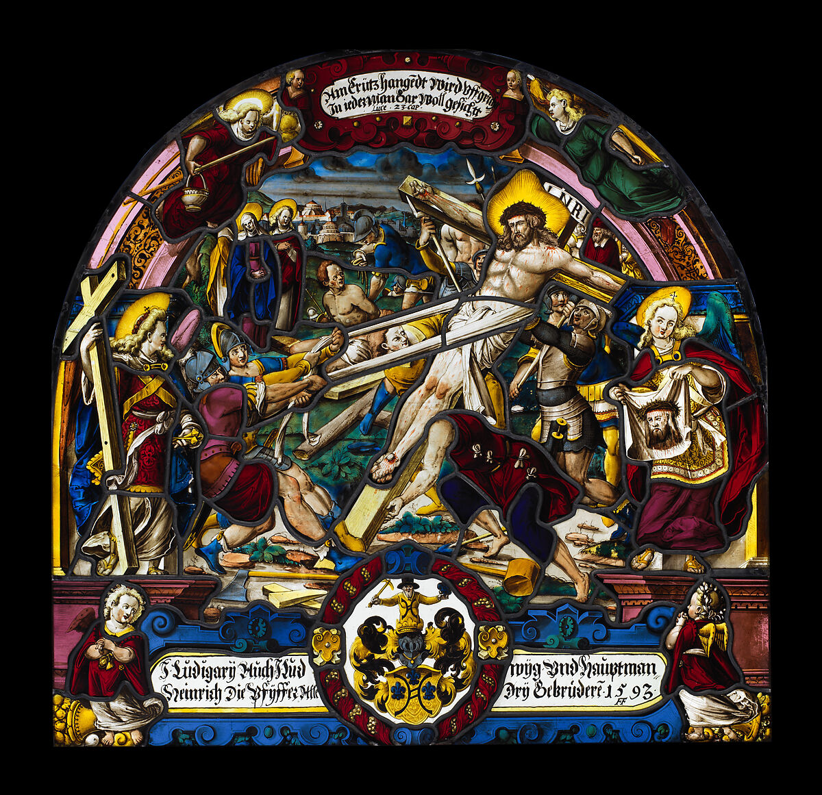 The Raising of the Cross, Painted by Franz Fallenter (Freiburg im Breisgau ca. 1550–ca. 1616 Lucerne), Stained glass, Swiss, Lucerne