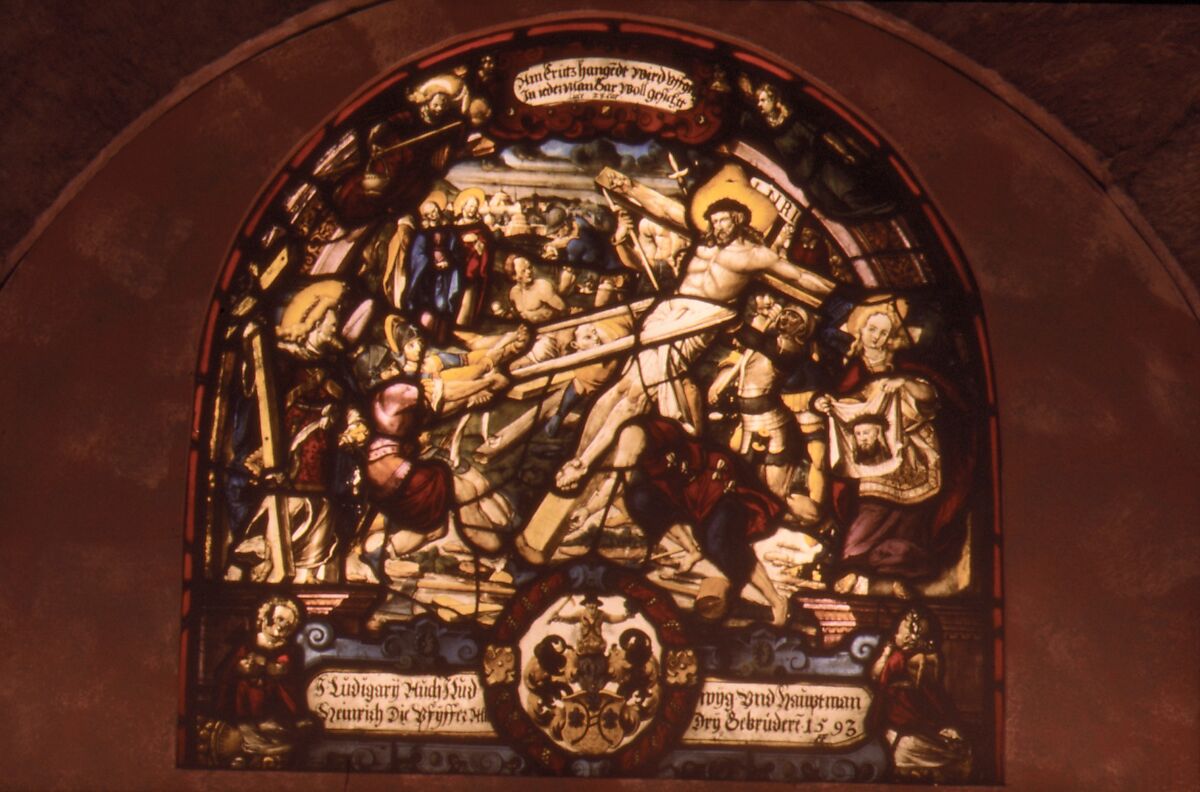 The Raising of the Cross, Painted by Franz Fallenter (Freiburg im Breisgau ca. 1550–ca. 1616 Lucerne), Stained glass, Swiss, Lucerne 