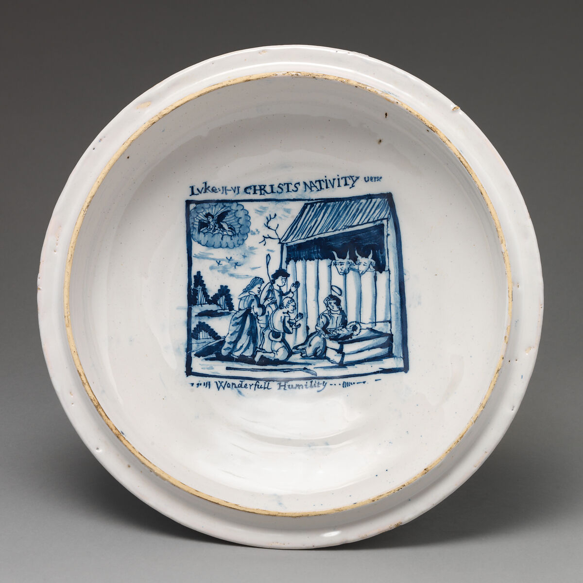 Ceremonial punch bowl with cover, Delftware (tin-glazed earthenware), probably British, Lambeth