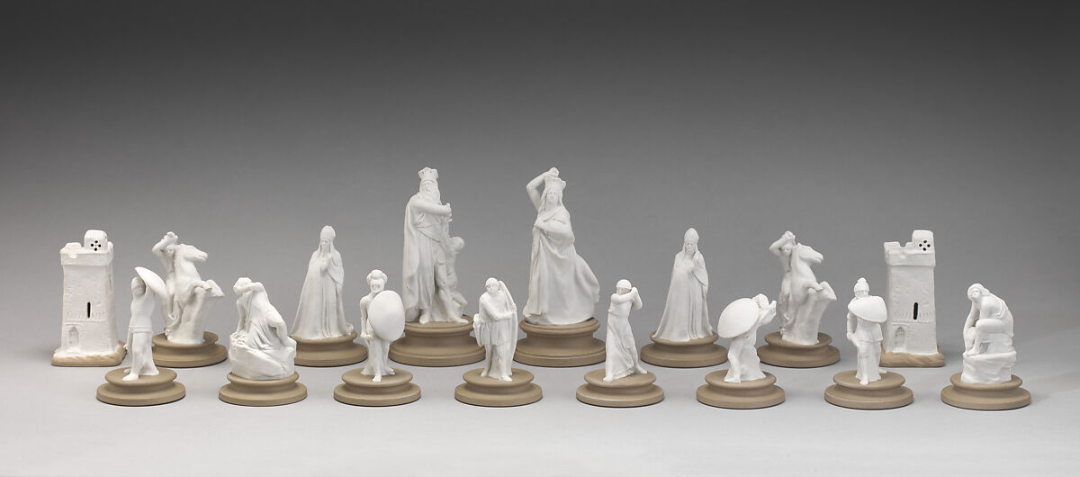 Chessmen (32), John Flaxman (British, York 1755–1826 London), Jasperware, British, Staffordshire