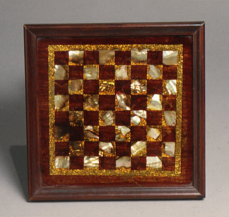 Chessboard, Wood, mother-of-pearl, celluloid, American 