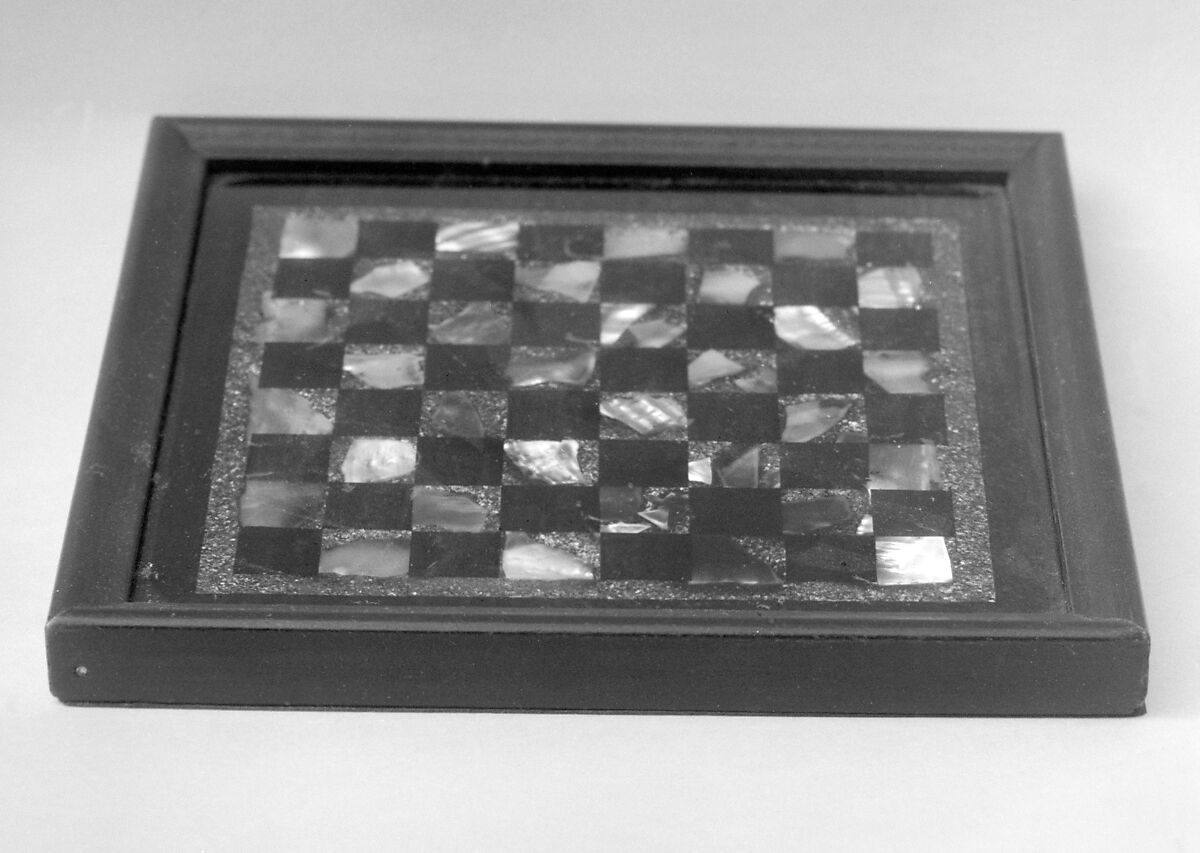Chessboard, Wood, mother-of-pearl, celluloid, American