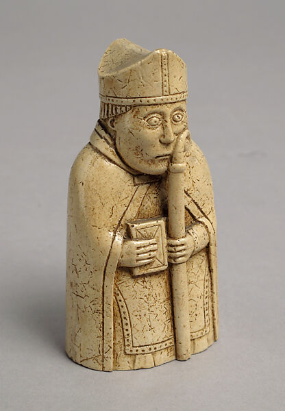 Chessman (Bishop), Plaster, painted cream, European 