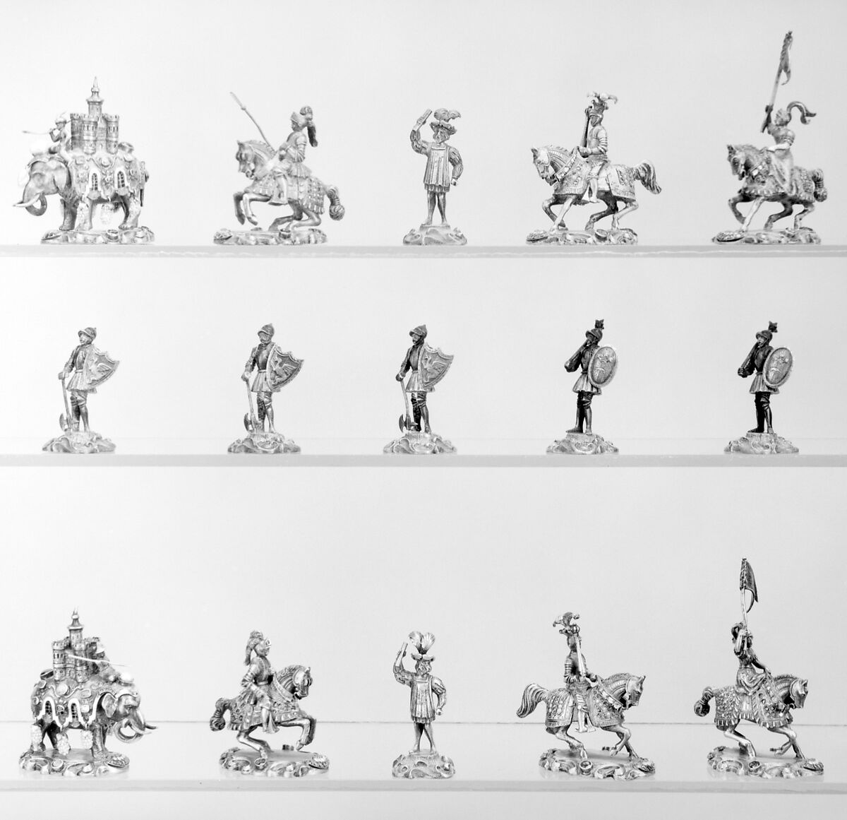 Chessmen (32), Silver, silver gilt, Austrian or Hungarian 