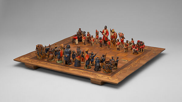 Battle of Waterloo chess set, Phyllis and Delphis Gardner (born 1890 and 1900 respectively), Wood, British, Maidenhead