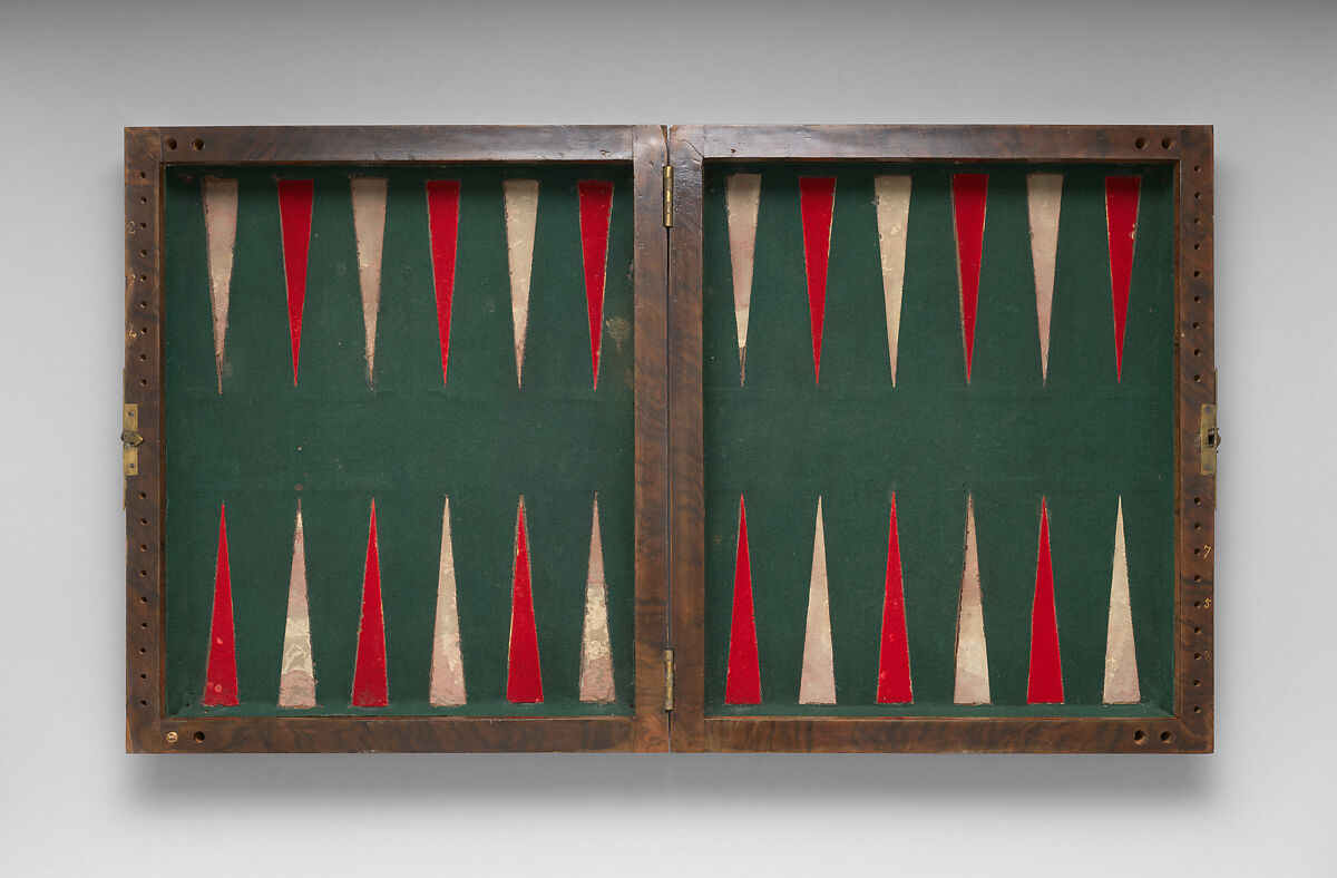 Box-board for chess and backgammon or tric-trac, Wood and brass, German