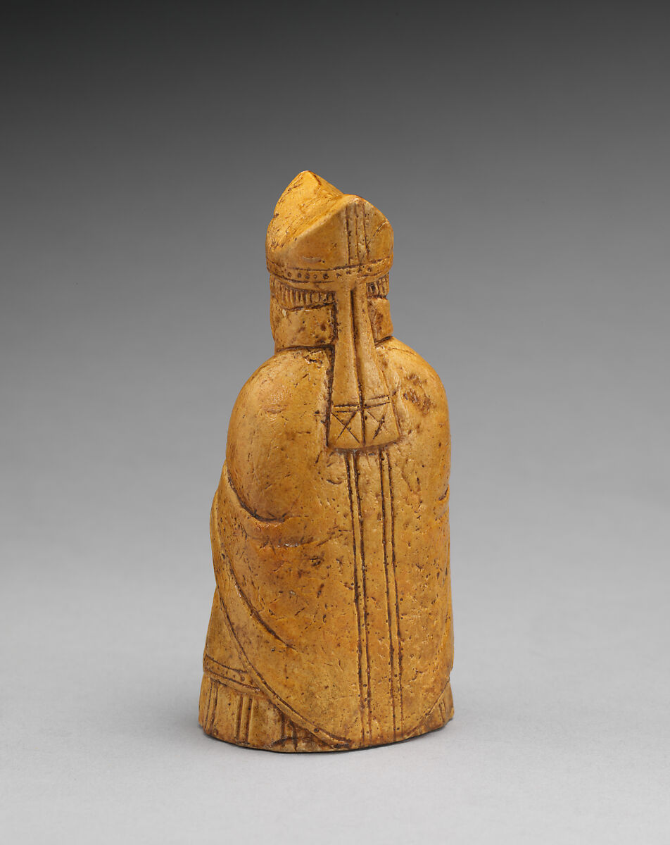 Chessman (Bishop), Elkington &amp; Co. (British, Birmingham, 1829–1963), Plaster, painted yellow; "Fictile ivory", British, Birmingham after a Scandinavian original
