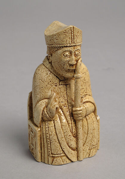 Chessman (Bishop), Plaster, painted cream, European 