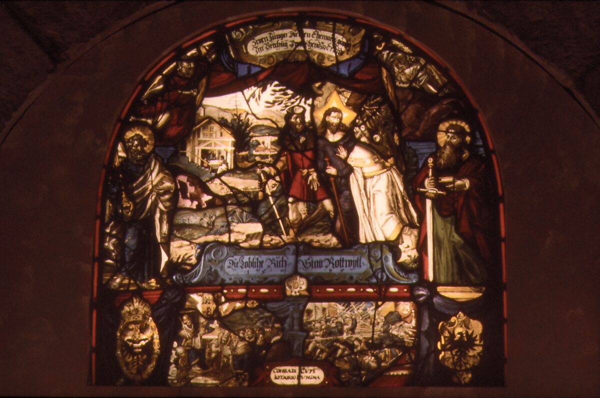 The Encounter on the Way to Emmaus, Painting attributed to Franz Fallenter (Freiburg im Breisgau ca. 1550–ca. 1616 Lucerne), Stained glass, Swiss, Lucerne