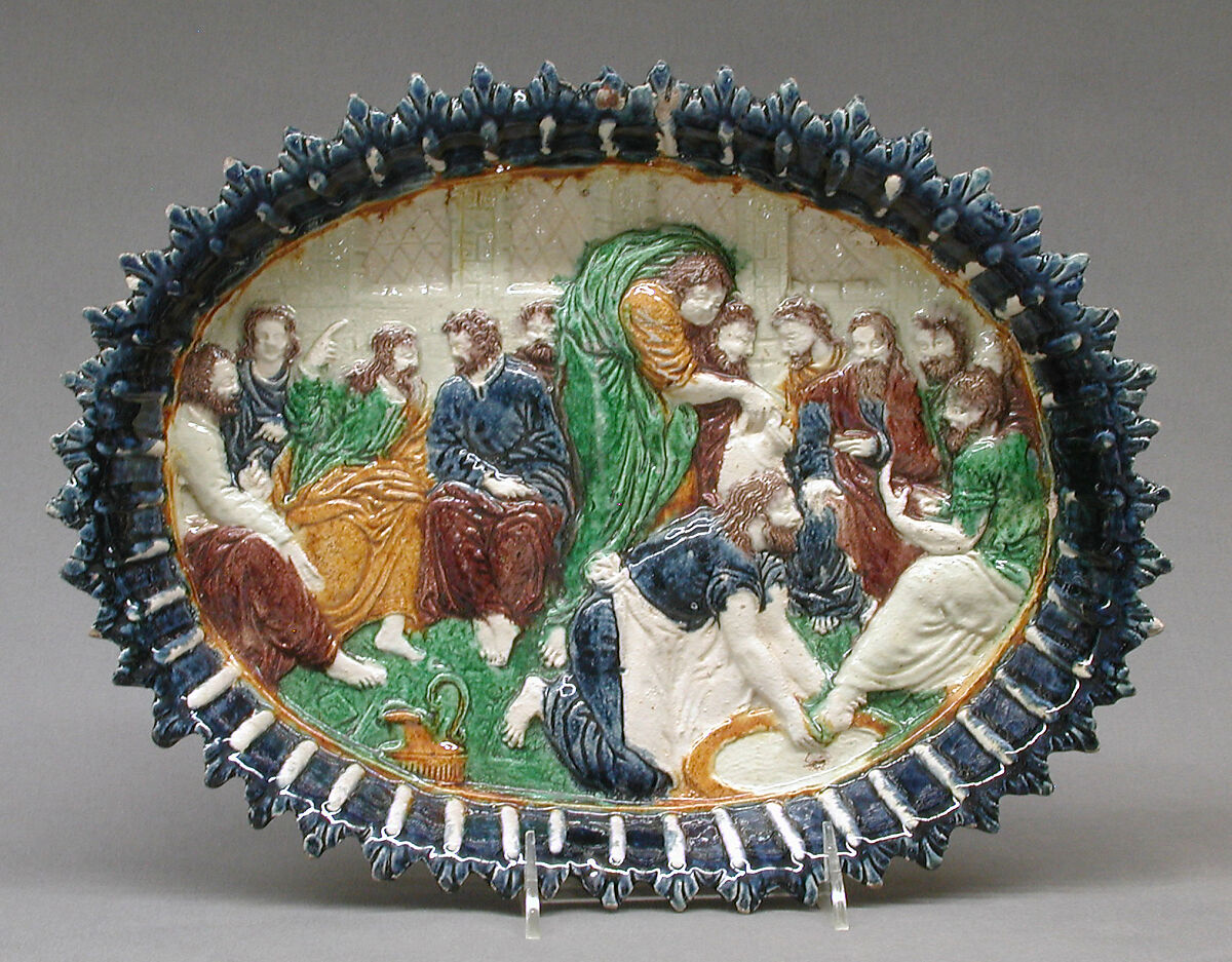 Dish with Christ washing the feet of St. Peter, Manner of Bernard Palissy (French, Agen, Lot-et-Garonne 1510–1590 Paris), Lead-glazed earthenware, French 