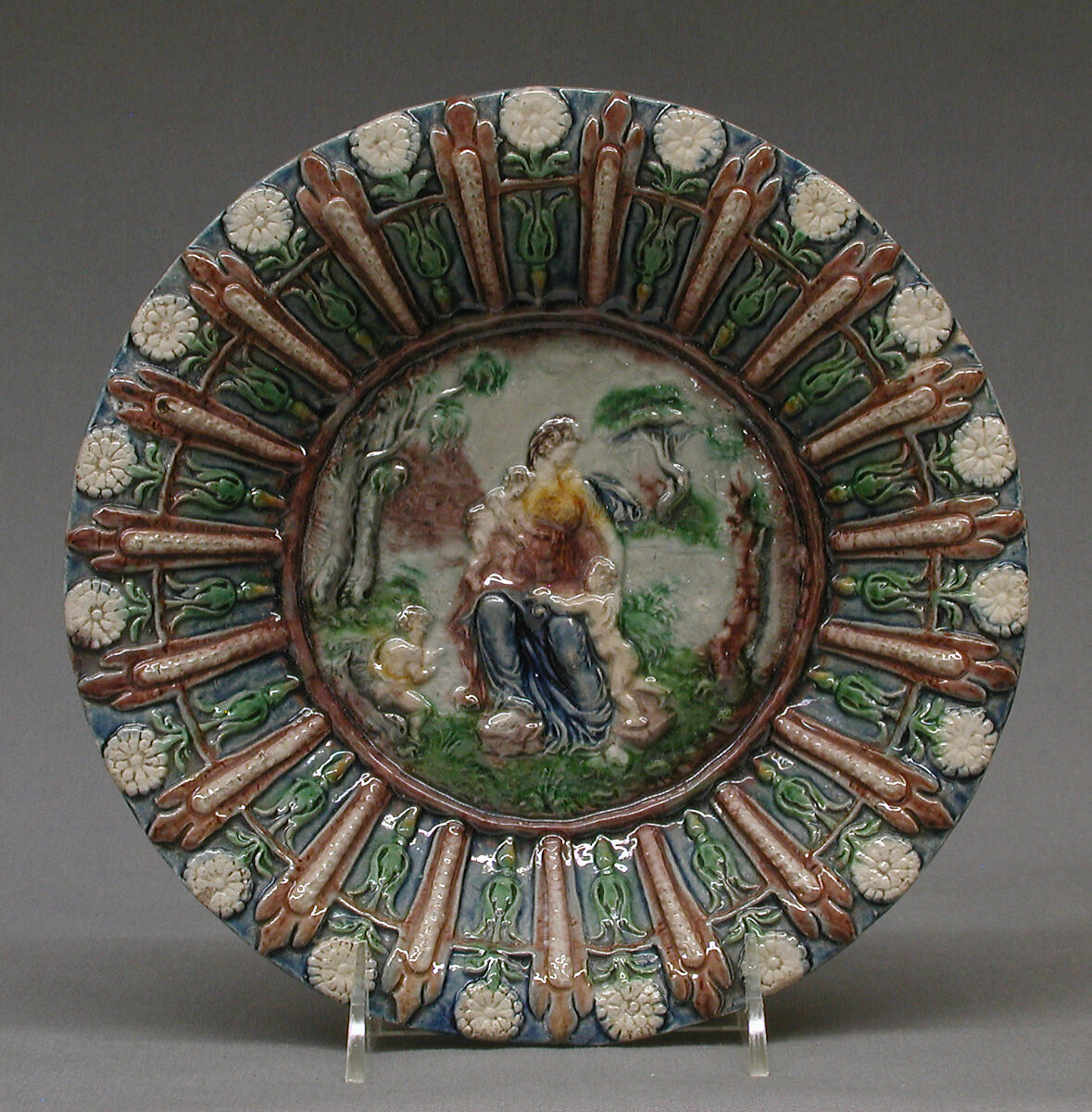 Dish, Manner of Bernard Palissy (French, Agen, Lot-et-Garonne 1510–1590 Paris), Lead-glazed earthenware, French 