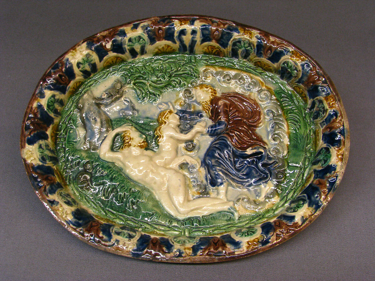 Dish with creation of Eve, Manner of Bernard Palissy (French, Agen, Lot-et-Garonne 1510–1590 Paris), Lead-glazed earthenware, French 