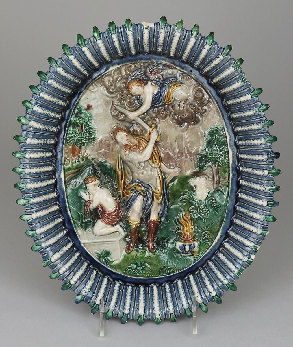 Dish with sacrifice of Isaac, Lead-glazed earthenware, French 