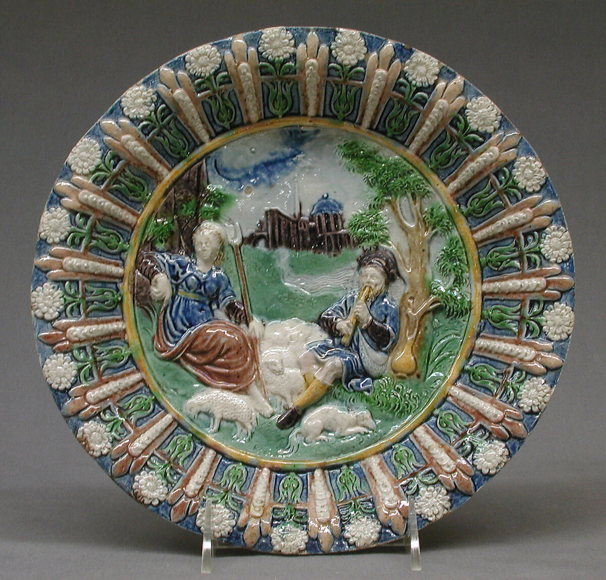 Dish, School of Bernard Palissy (French, Agen, Lot-et-Garonne 1510–1590 Paris), Lead-glazed earthenware, French 