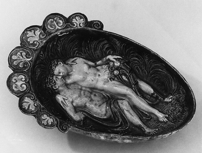 Gondola cup (Coupe gondole) with Bacchus and Ceres, Lead-glazed earthenware, French, Avon or Fontainebleau