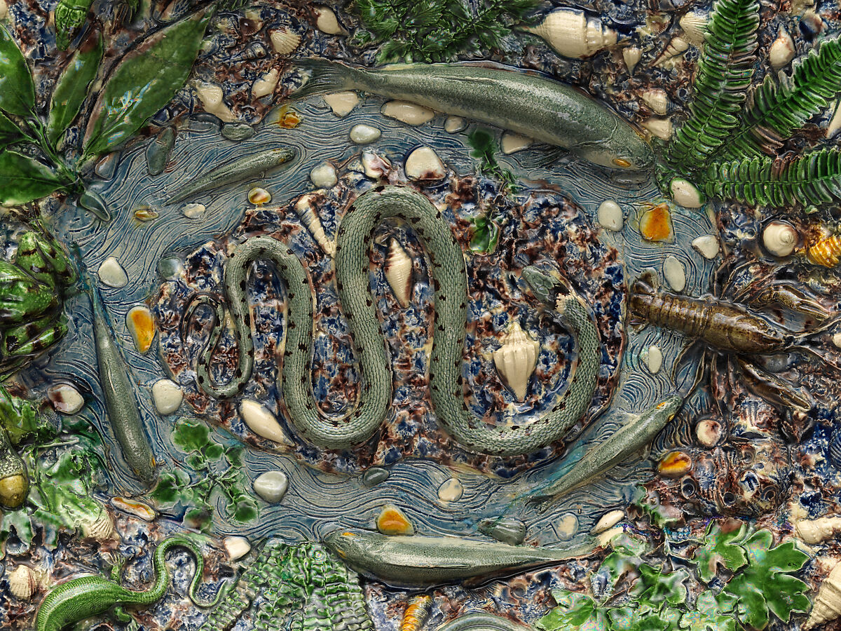 Platter, Follower of Bernard Palissy (French, Agen, Lot-et-Garonne 1510–1590 Paris), Lead-glazed earthenware, French, Paris