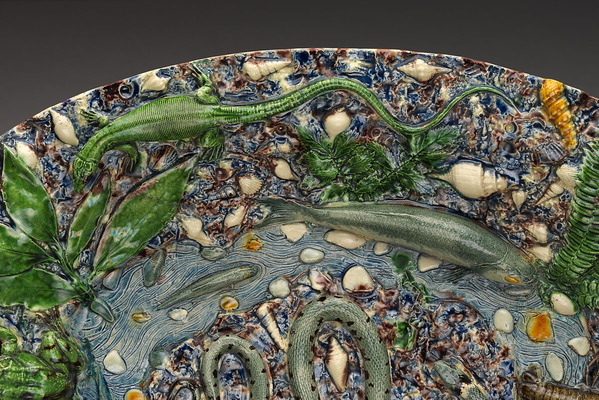 Platter, Follower of Bernard Palissy (French, Agen, Lot-et-Garonne 1510–1590 Paris), Lead-glazed earthenware, French, Paris