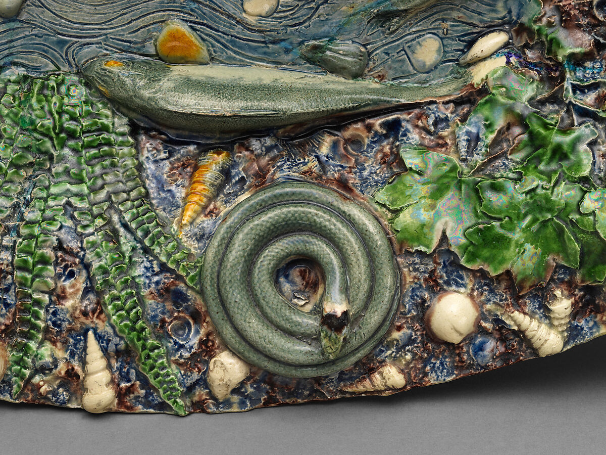 Platter, Follower of Bernard Palissy (French, Agen, Lot-et-Garonne 1510–1590 Paris), Lead-glazed earthenware, French, Paris