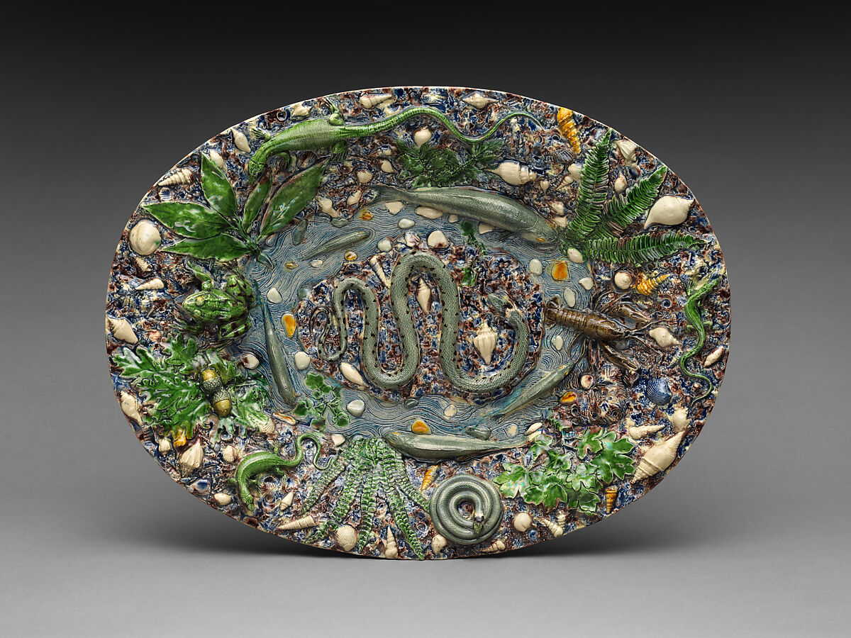 Platter, Follower of Bernard Palissy (French, Agen, Lot-et-Garonne 1510–1590 Paris), Lead-glazed earthenware, French, Paris 