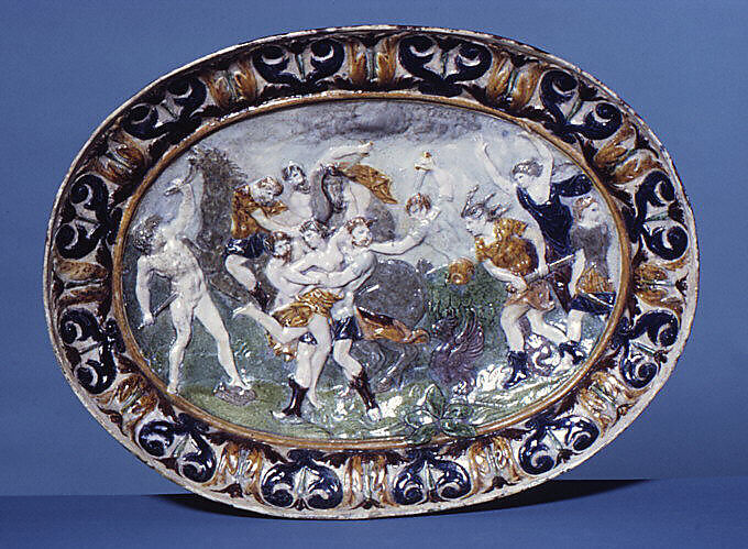 The Abduction of Hippodamia, Lead-glazed earthenware, French, Fontainebleau or Avon 