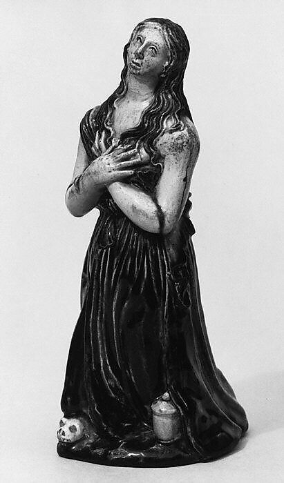 Kneeling Magdalene, Manner of Barthélémy de Blénod (French, active Avon, early 17th century), Lead-glazed earthenware, French 