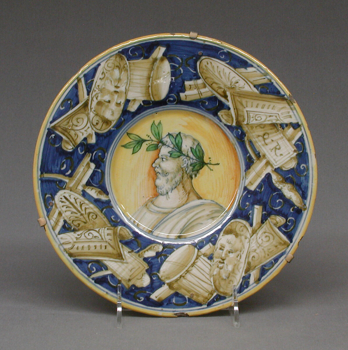 Dish, Probably Eleucadio Solombrino (Italian, active Forlì, second half 16th century), Maiolica (tin-glazed earthenware), probably Italian, Forlì 