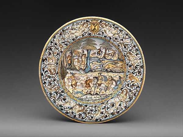 Plate with hunting scene and arms of the Alarçon y Mendoza family