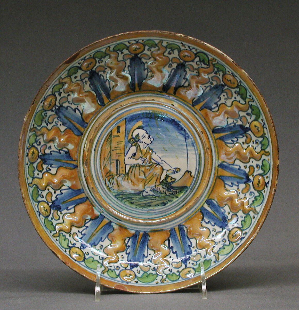 Bowl with St. Jerome and lion in a landscape, Maiolica (tin-glazed earthenware), lustered, Italian, Gubbio 