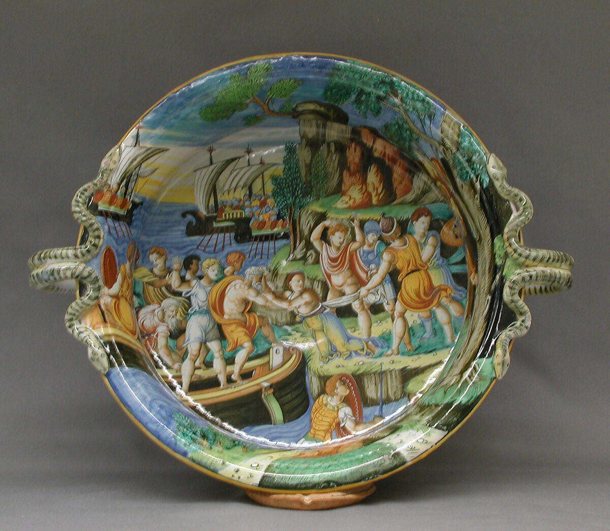 Cistern, Interior decoration after an engraving by Marcantonio Raimondi (Italian, Argini (?) ca. 1480–before 1534 Bologna (?)), Maiolica (tin-glazed earthenware), Italian, Urbino