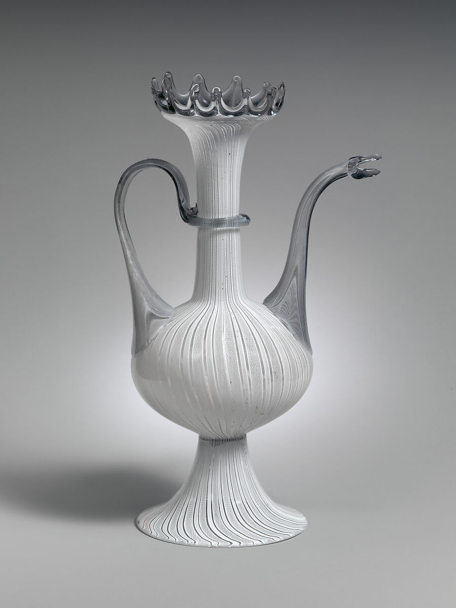 Ewer, Glass: latticino, German, French or Austrian 