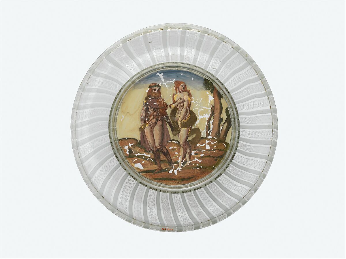 Plate, Glass-latticinio, "cold-painted," gouache, Italian, Venice and Austrian, South Tyrol