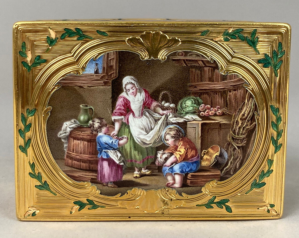 Snuffbox, Jean Ducrollay (French, born 1709, master 1734, recorded 1760), Gold, enamel, French, Paris