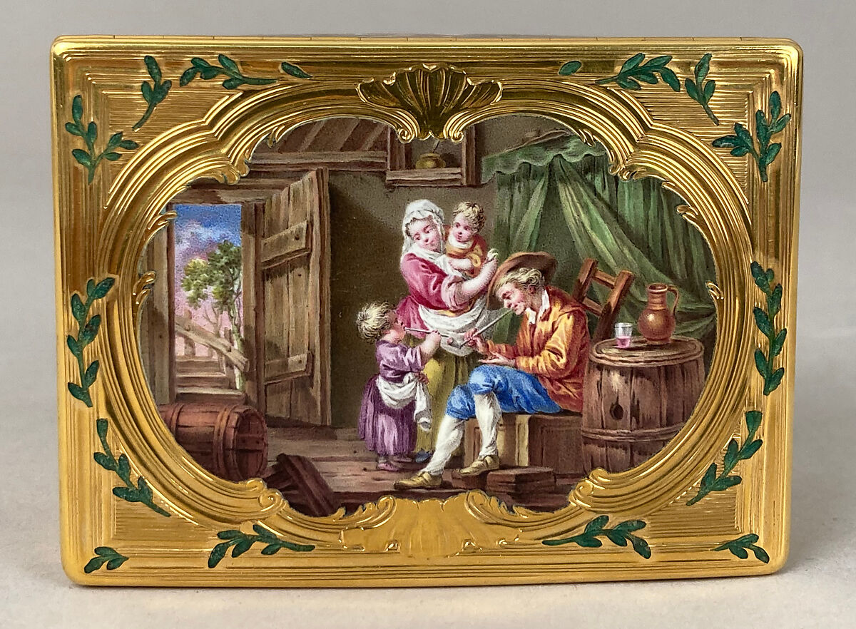 Snuffbox, Jean Ducrollay (French, born 1709, master 1734, recorded 1760), Gold, enamel, French, Paris