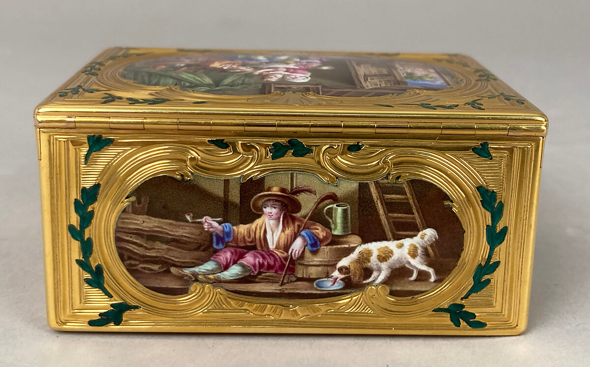 Snuffbox, Jean Ducrollay (French, born 1709, master 1734, recorded 1760), Gold, enamel, French, Paris