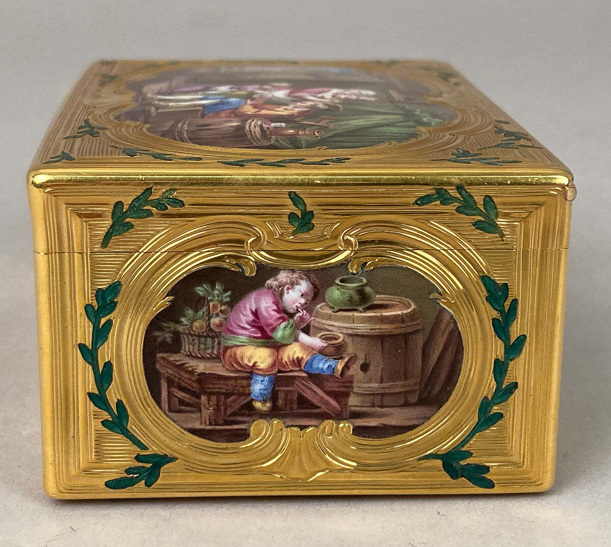 Snuffbox, Jean Ducrollay (French, born 1709, master 1734, recorded 1760), Gold, enamel, French, Paris