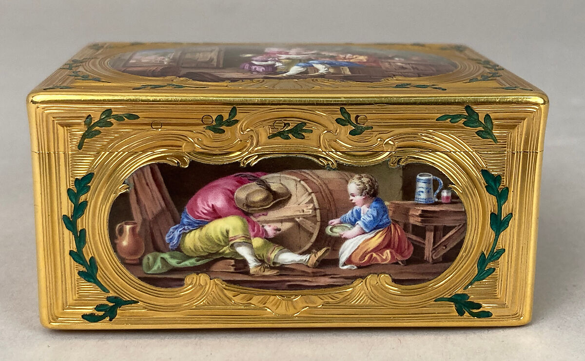 Snuffbox, Jean Ducrollay (French, born 1709, master 1734, recorded 1760), Gold, enamel, French, Paris