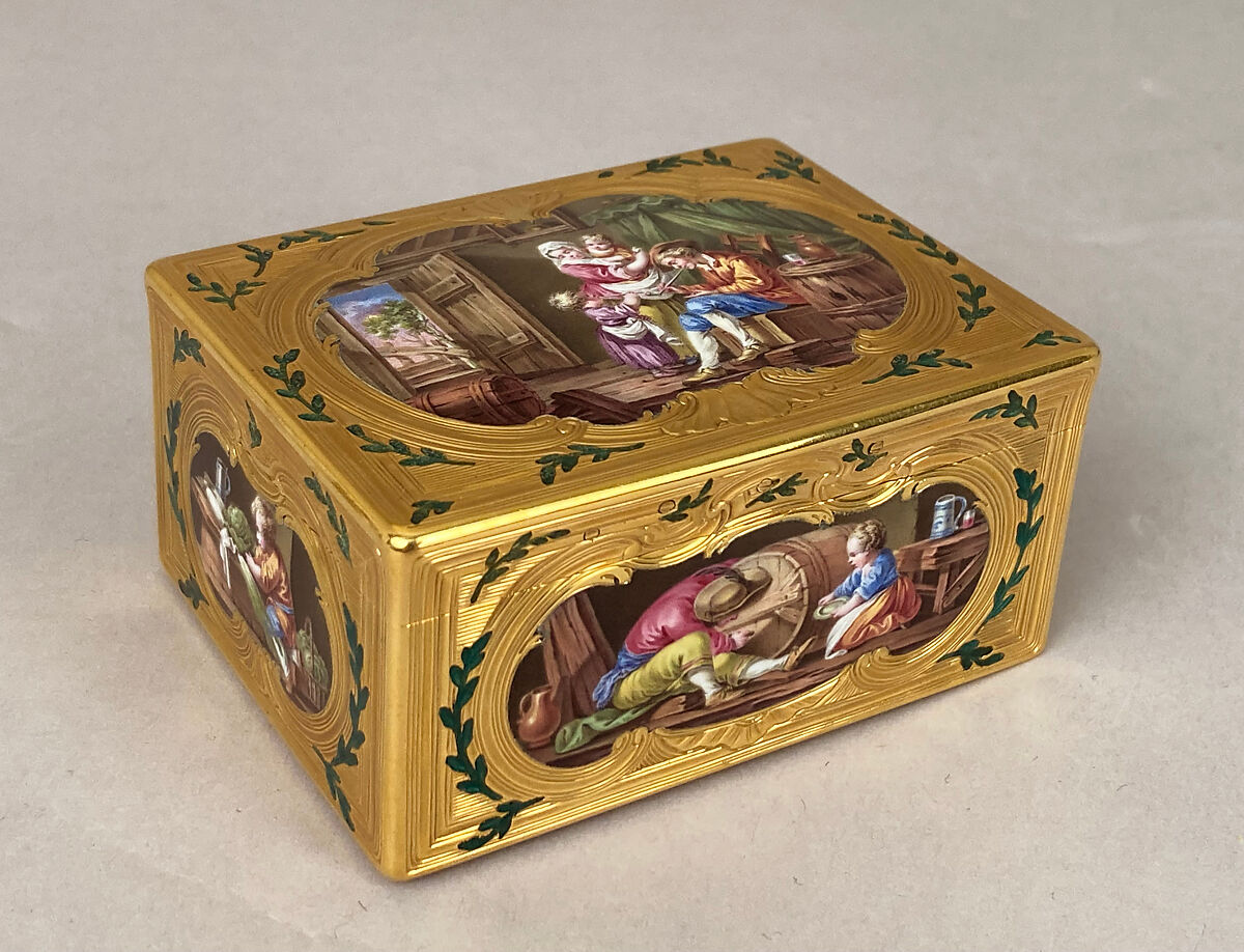 Snuffbox, Jean Ducrollay (French, born 1709, master 1734, recorded 1760), Gold, enamel, French, Paris 