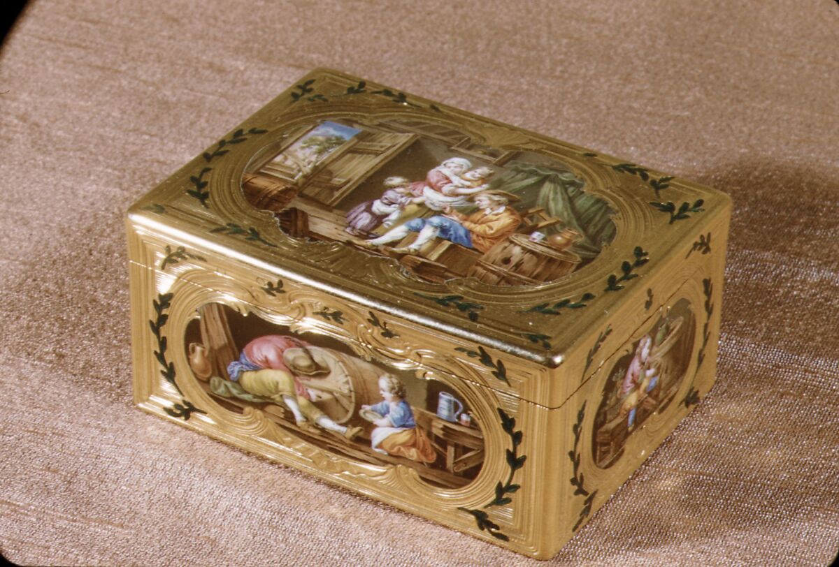 Snuffbox, Jean Ducrollay (French, born 1709, master 1734, recorded 1760), Gold, enamel, French, Paris