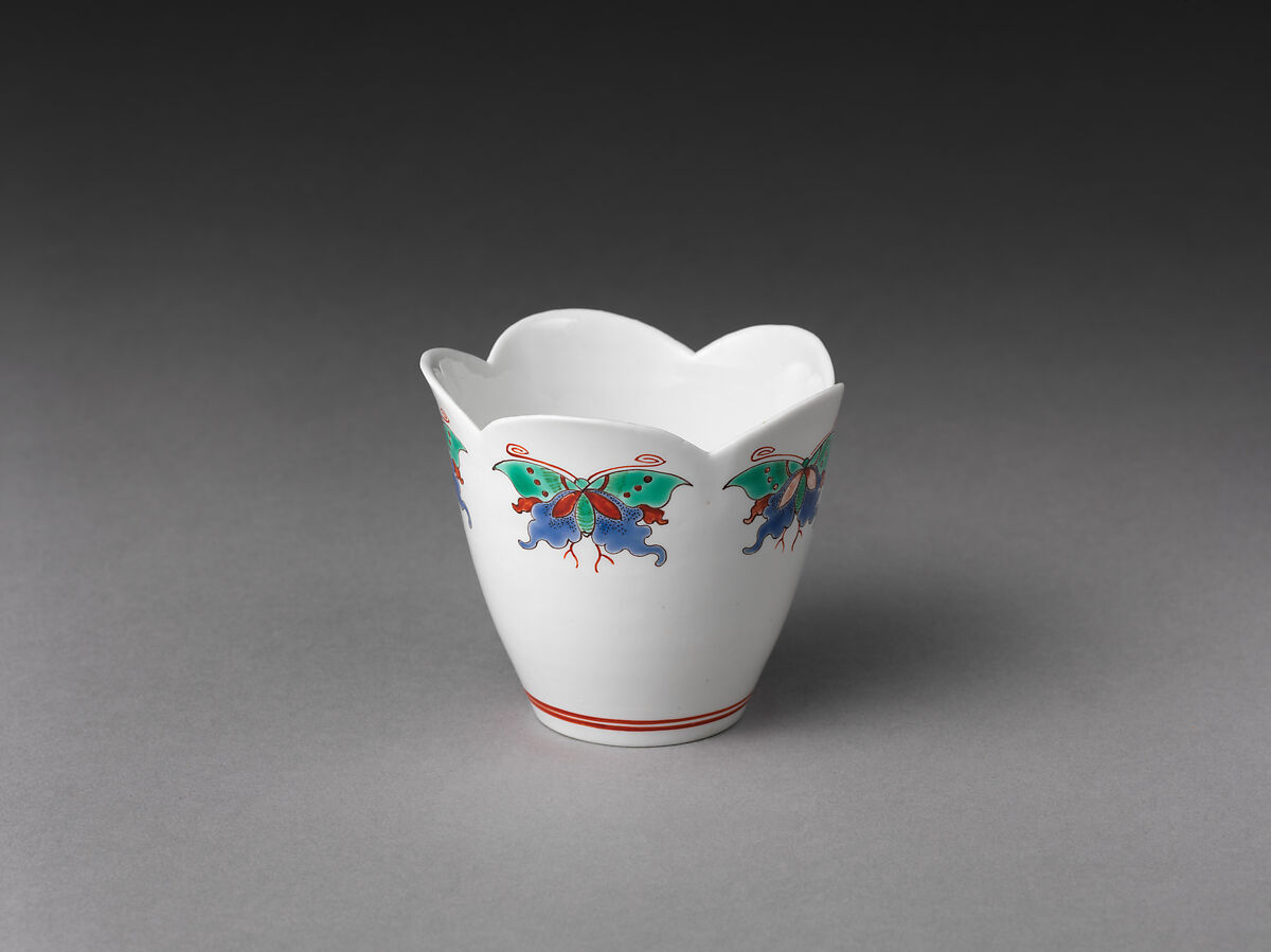 Cup and saucer with butterflies, Chantilly (French), Tin-glazed soft-paste porcelain painted with colored enamels, French, Chantilly