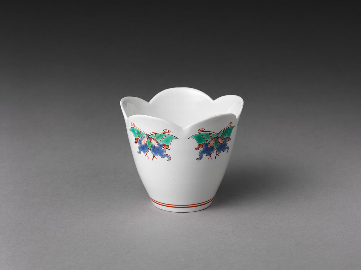 Cup and saucer with butterflies, Chantilly (French), Tin-glazed soft-paste porcelain painted with colored enamels, French, Chantilly