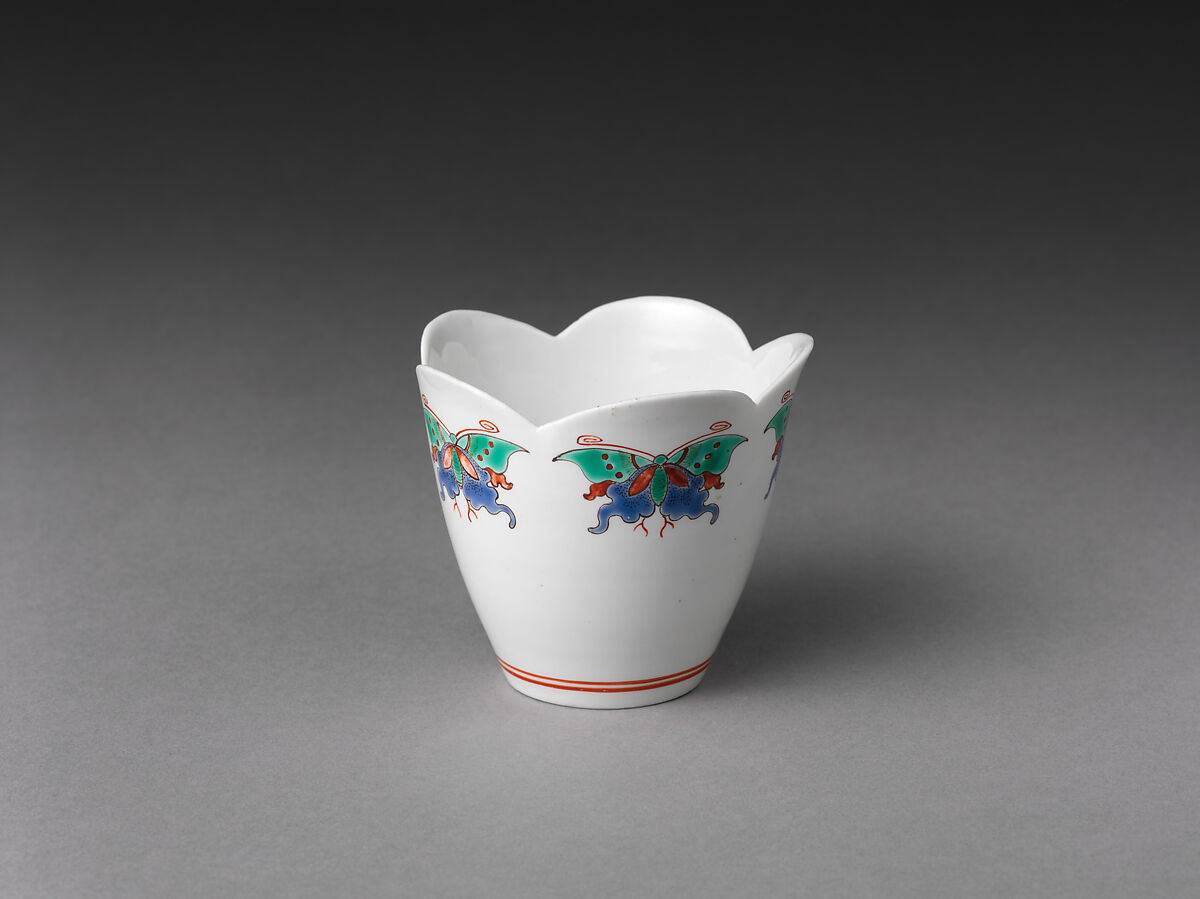 Cup and saucer with butterflies, Chantilly (French), Tin-glazed soft-paste porcelain painted with colored enamels, French, Chantilly