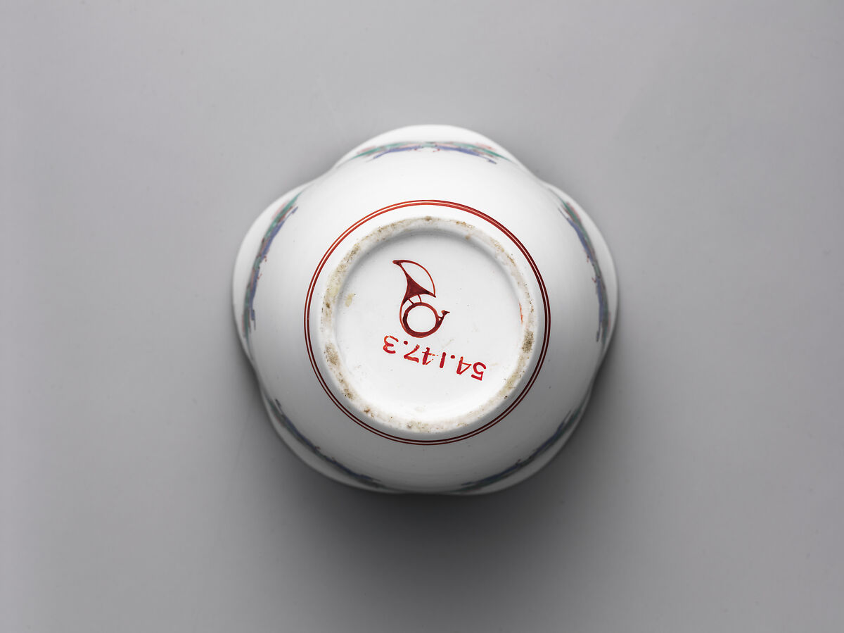 Cup and saucer with butterflies, Chantilly (French), Tin-glazed soft-paste porcelain painted with colored enamels, French, Chantilly